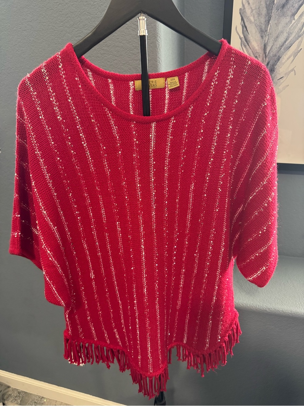 Valerie Stevens Red Knit Sweater with Silver Threading